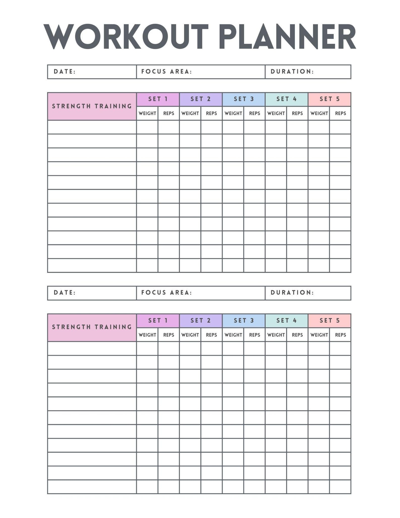 Workout Planner Printable – 1 Sheet Strength Training Tracker for Home & Gym - Etsy