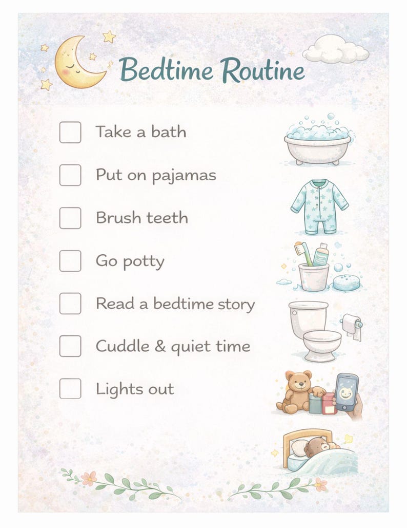Bedtime Routine Chart Printable – Kids 3-6 Daily Checklist - Etsy