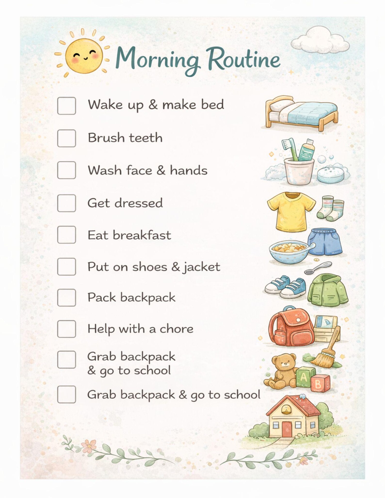 Morning Routine Chart Printable – Kids 3-6 Daily Checklist - Etsy