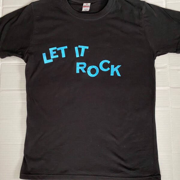 LET IT ROCK Punk T-shirt- Black tee slogan rock n roll -hand printed-Festival Tshirt- Summer Rock Tee-Size Small unisex