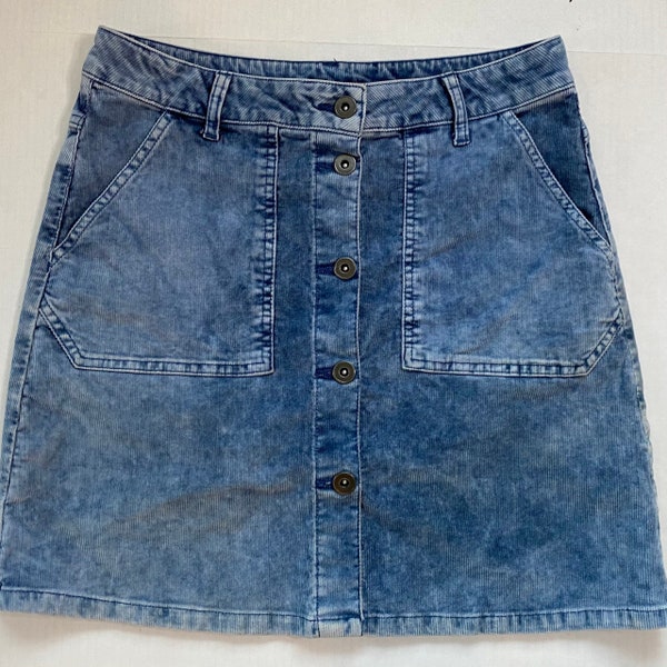 Mini jupe en velours côtelé bleu - Fermeture bouton avant - Poches avant et arrière - Jupe courte mode vintage - Taille 30 » - USA 6 - UK 10