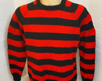 Punk Jumper - Dennis The Menace - Black Red Stripes Jumper - Striped Stretchy Loose Hand Knitted Sweater -Size Medium to Large - unisex