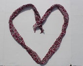 Vintage Silk Scarf -heart pattern - long thin bow tie accessory gift - pure silk fabric
