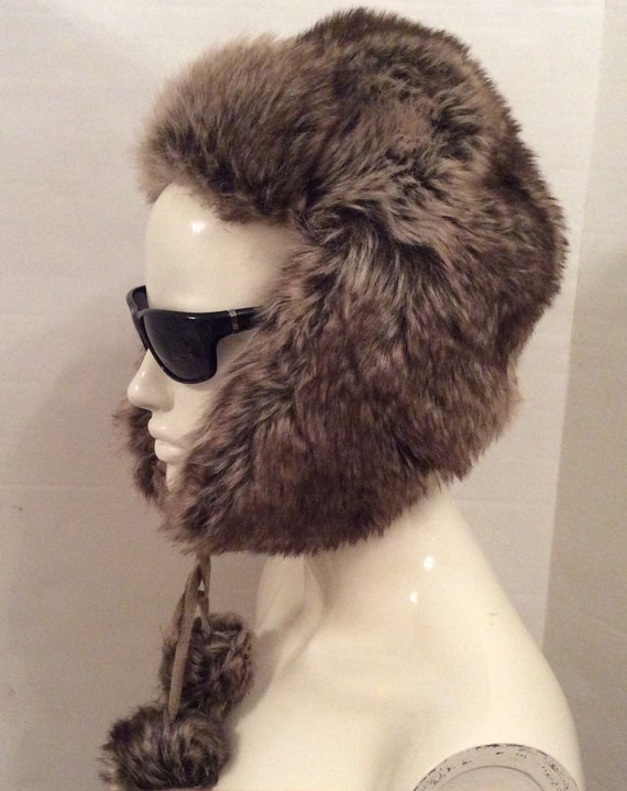TRAPPER HAT THICK FAKE FUR BROWN VERY WARM 59CM L NEW 