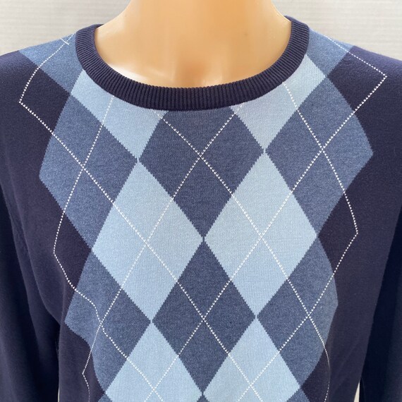 ThePirates Mens Sweater Diamond Design - Navy Blue Cotton Vintage Golf Jumper- Geometric Print - Crew Neck - Size Medium - 38\
