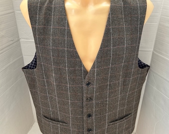 Mens Tweed Check Wool Waistcoat-Vintage Country style Vest-fully lined-Hunting Shooting Gilet-Size 2XL