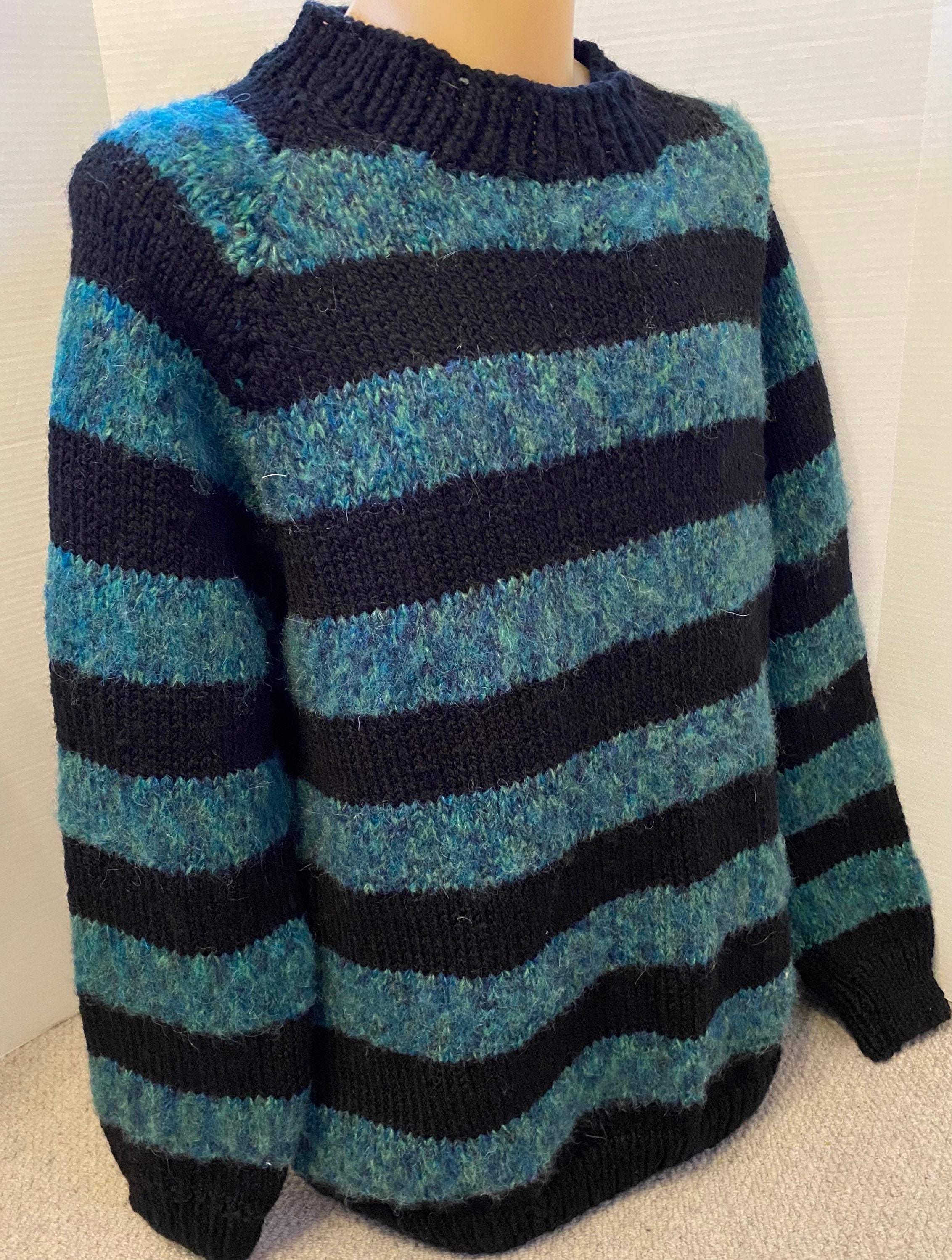 Punk Mohair Jumper Striped Stretchy Loose Hand Knitted Etsy