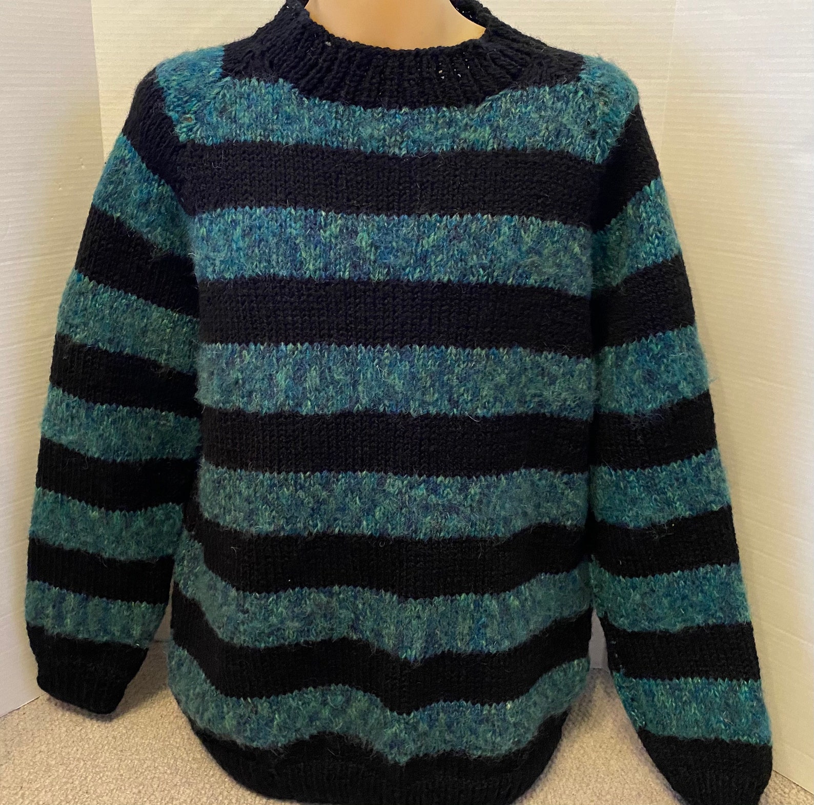 Punk Mohair Jumper Striped Stretchy Loose Hand Knitted | Etsy