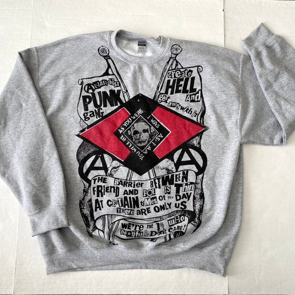 Anarchist Punk Gang SWEATSHIRT Erzeuge Hölle Totenkopf-Pullover - Festival-Protest Riot-Gig -Grau-GRÖSSE XL unisex