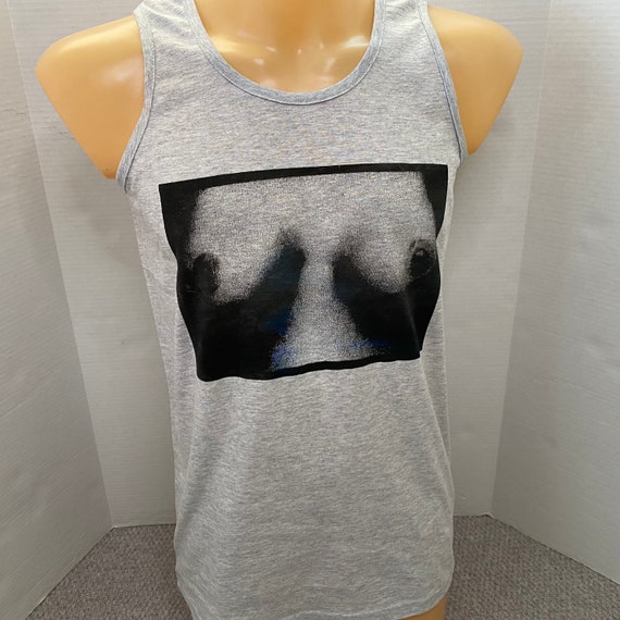 Breast VEST Shirt Punk Boobs Tit Print Tank alternative Gym Sports  Workout-grey Sleeveless Top-adult Mature Image-size SMALL-MEDIUM Unisex -   Canada