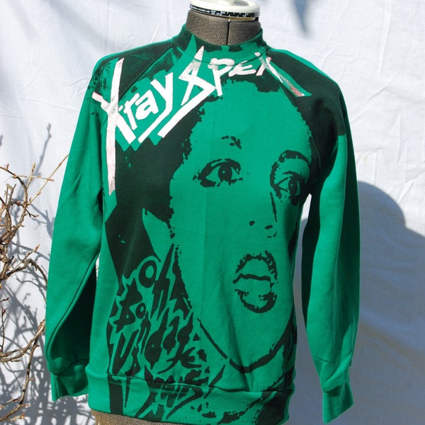 XRay Spex - Green Sweater- Punk Screenprinted Jumper - Small Size