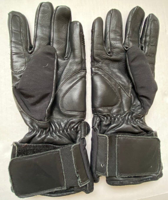 Black Leather Gloves - Biker Gauntlet Gloves - Mo… - image 2