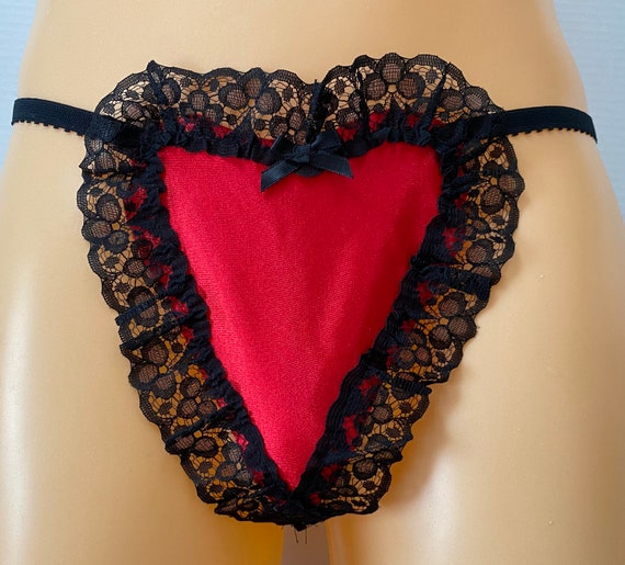 RED HEART THONG Pants Black Lace Red Satin Heart Knickers Christmas  valentine free Gift Wrapping One Size Waist 28 34 -  Canada