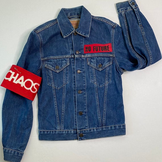Punk Levi's Denim jean Jacket-no Future Patch-red Etsy