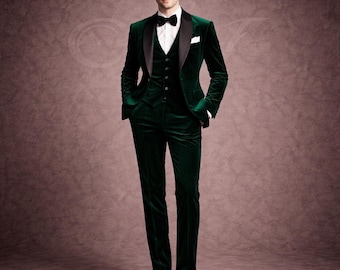 Esmoquin de terciopelo verde esmeralda / Traje formal de lujo hecho a mano