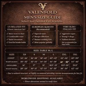 Peut inclure: Guide des tailles pour hommes pour des coupes sur mesure, avec des mesures de poitrine, de taille et d'&eacute;paules en centim&egrave;tres. Comprend les options US Relaxed Fit, European Slim Fit et Very Slim/Italian Fit. Mesures personnalis&eacute;es recommand&eacute;es.