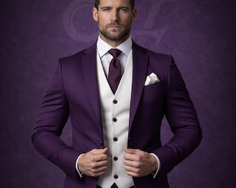 Luxury Purple 3 Piece Suit for Men – Slim Fit Formal Suit Set | Wedding, Prom, Tuxedo Style | Valenfold Premium Tailored Suit