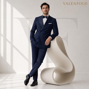 navy suit and black dress Double Breasted Piece Slim Fit Prom