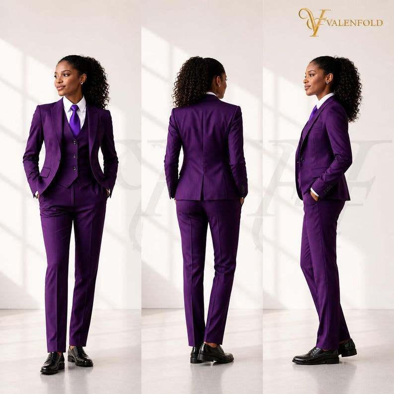 Ensemble de costume sur mesure 4 pièces pour femmes avec cravate, costume de puissance pour invité de mariage image 3