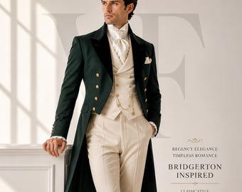 Forest Green Regency Tailcoat Suit, Bridgerton Inspired Groom Formal Wear