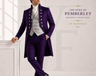Royal Purple Regency Tailcoat Suit, Jane Austen Inspired Victorian Formalwear, Wedding Groom Ensemble