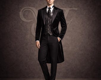 Men’s Victorian Tailcoat for Weddings – Luxury Formal Evening Coat with Waistcoat