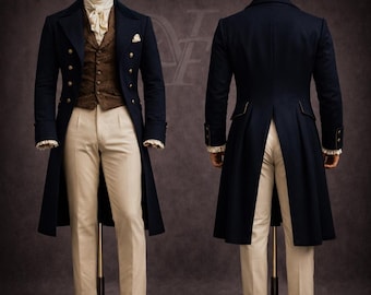 Frac azul marino estilo victoriano-regencia para hombre – Traje formal de boda estilo Bridgerton para novio