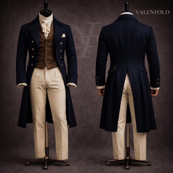 Men's Navy Blue Victorian Regency Tailcoat – Formal Wedding Groom Bridgerton Style Suit