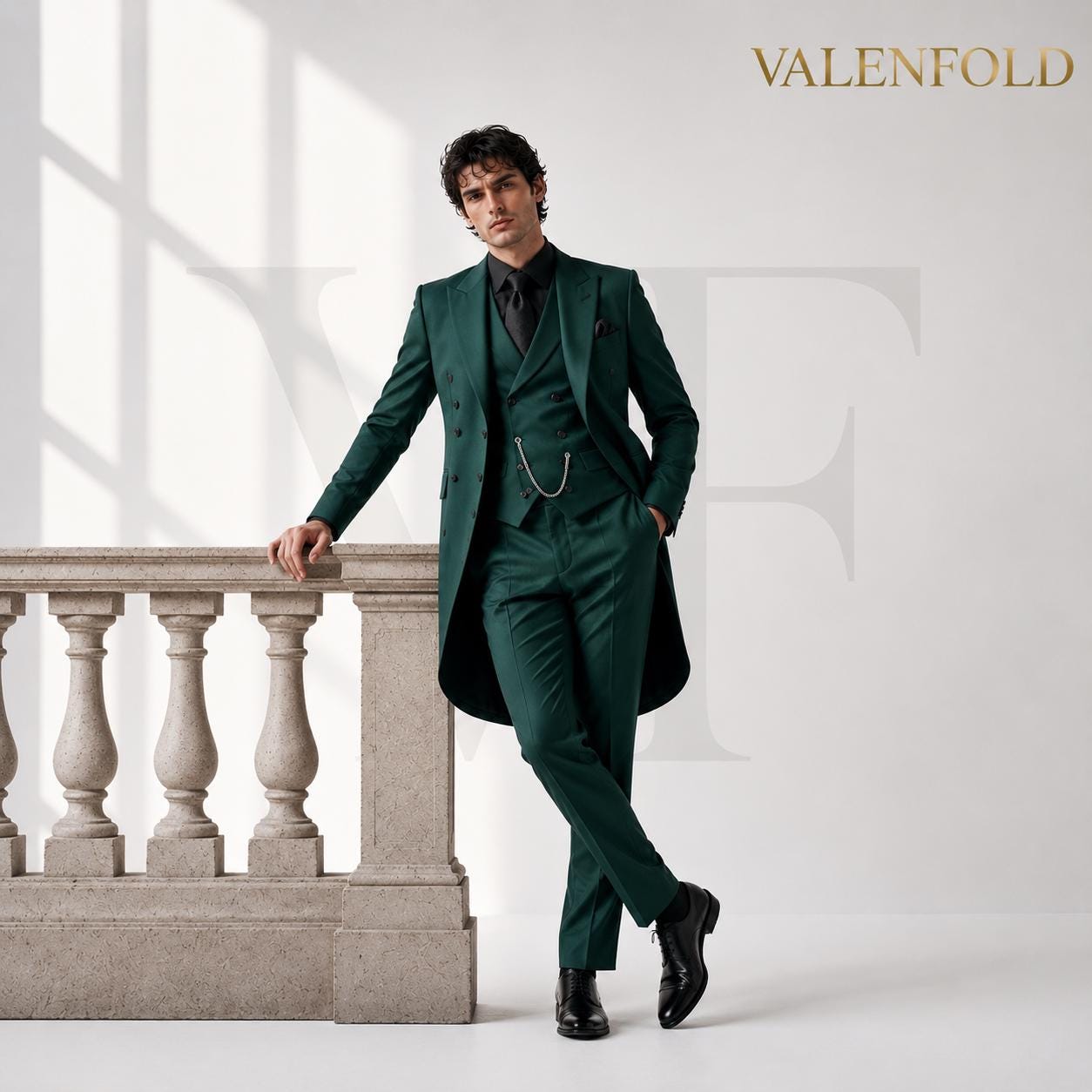 Emerald Green Gothic Tailcoat Suit Men's Luxury Double Breasted 3 Piece Formal Wear