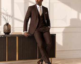 VALENFOLD chocoladebruin driedelig kostuum – luxe formele herenkleding formele smoking