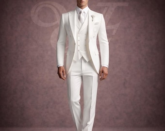 Traje de boda blanco de 3 piezas para hombre / Esmoquin formal a medida