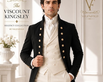 Mens Black Regency Tailcoat Suit, Ivory Waistcoat Trousers, Formal Old Money Ensemble