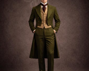 Men's Olive Green Regency Tailcoat Set – Victorian Wedding Groom Wear