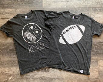 SHOP CLOSING SALE Size 12, Ready to Ship, Boys Football Shirt, I Love Football, Bacon and Eggs, I love Bacon Shirt, Kids Bacon shirt