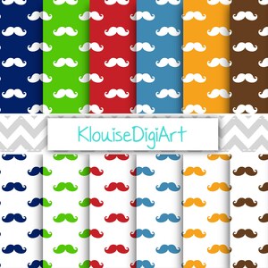 Rainbow Mustache Digital Printable Papers for Personal and Small Commercial Use