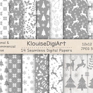 Nahtlose Weihnachten Winter Rentier digitale Druckbare Papiere in Silber mit Clipart