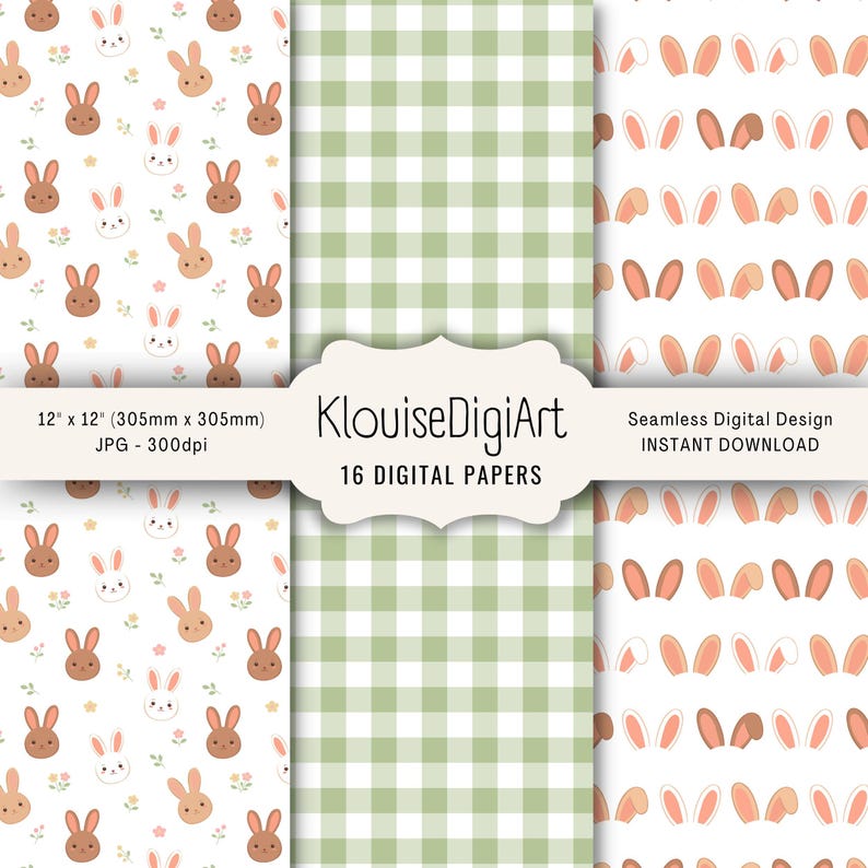Spring Bunny Digital Paper Pack, Easter Pastel Scrapbook Patterns ...