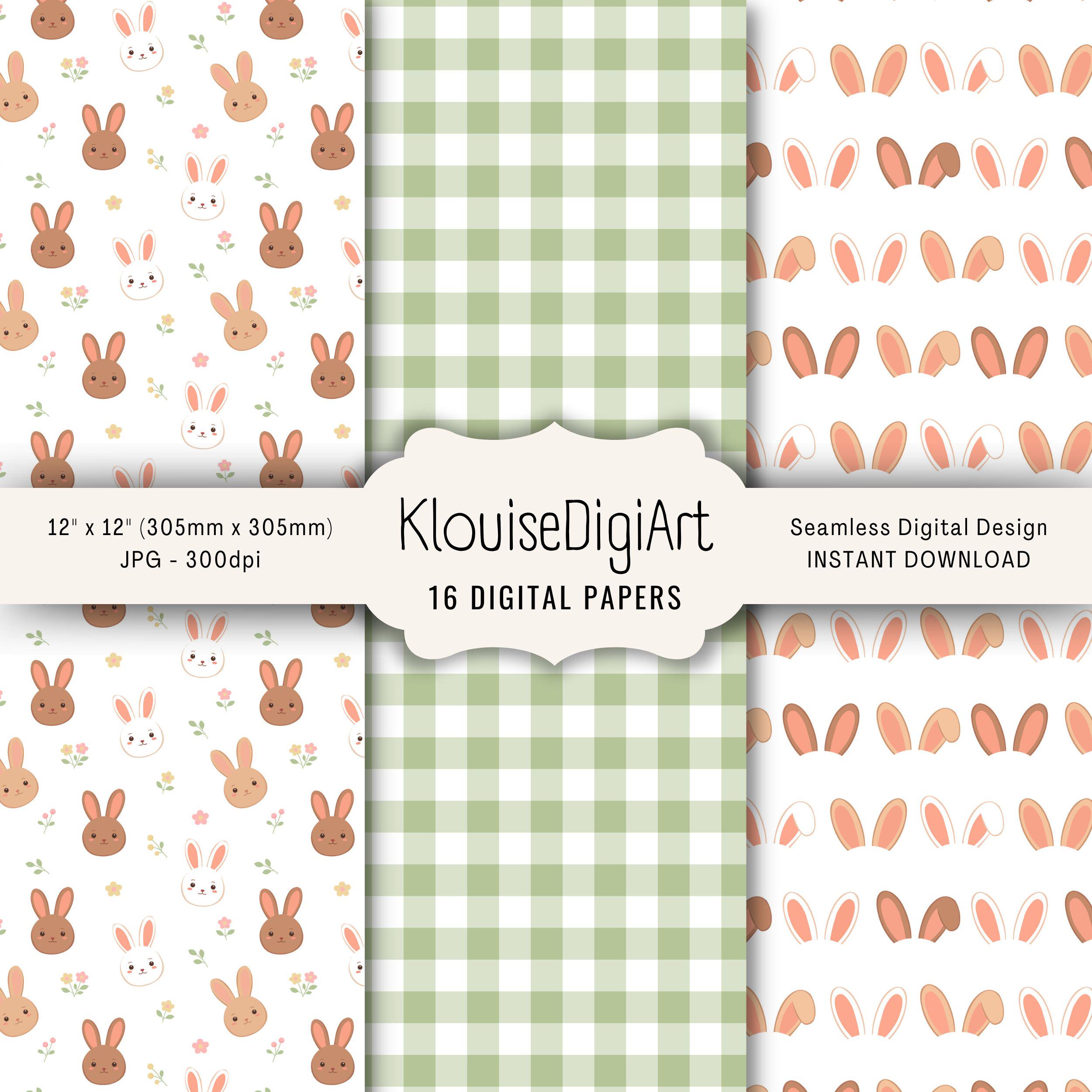 Spring Bunny Digital Paper Pack, Easter Pastel Scrapbook Patterns ...
