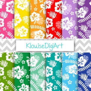 Tropical Aloha Hibiscus Flowers Printable Digital Papers