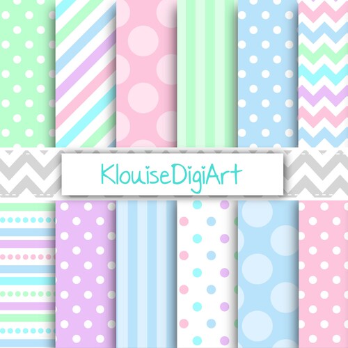 Easter Polka Dots & Stripes Digital Papers. Coral Pink Blue - Etsy