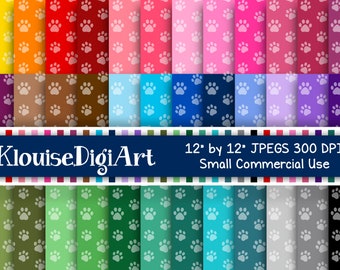 Rainbow Paw Prints Two Tone Digital Printable Scrapbook Papers