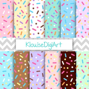 Donut Chunky Sprinkles Digital Printable Papers in rosa, viola, verde, blu, marrone