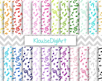 Rainbow and Pastel Music Notes on White Digital Printable Papers