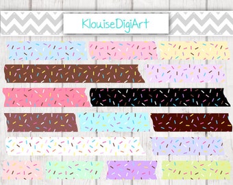 Chocolate, Mint, Strawberry Donut Sprinkles Digital Printable Washi Tape Clipart for Personal and Small Commercial Use (0218)