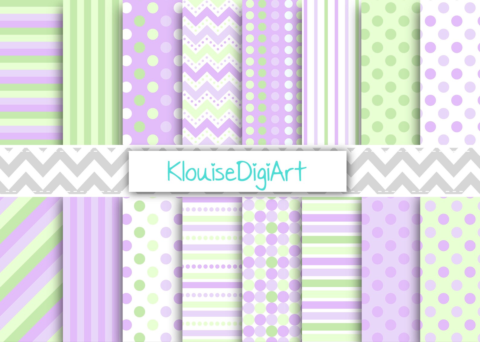 Lilac Purple and Green Digital Scrapbooking Papers With Stripes ...