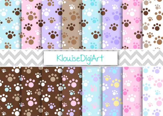 Pink, Purple, Blue and Brown Puppy Dog Paw Prints Digital Printable Papers