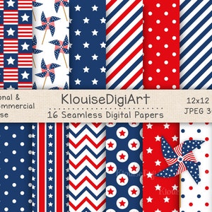 Seamless Fourth of July Independence Day Printable Papers in Red and Blue