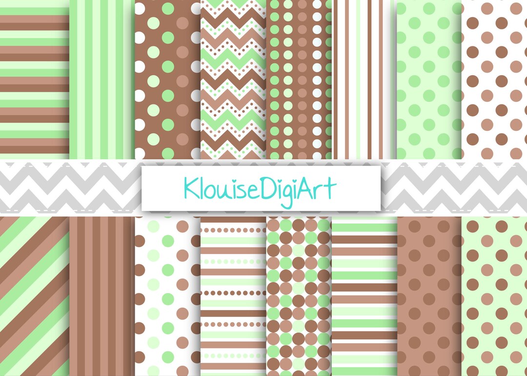 Mint Green and Dark Brown Digital Scrapbooking Papers With Etsy