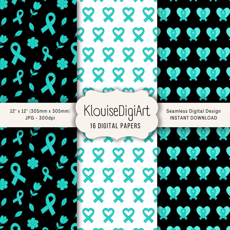 Seamless Cervical, Ovarian Cancer Awareness Digital Printable Papers ...