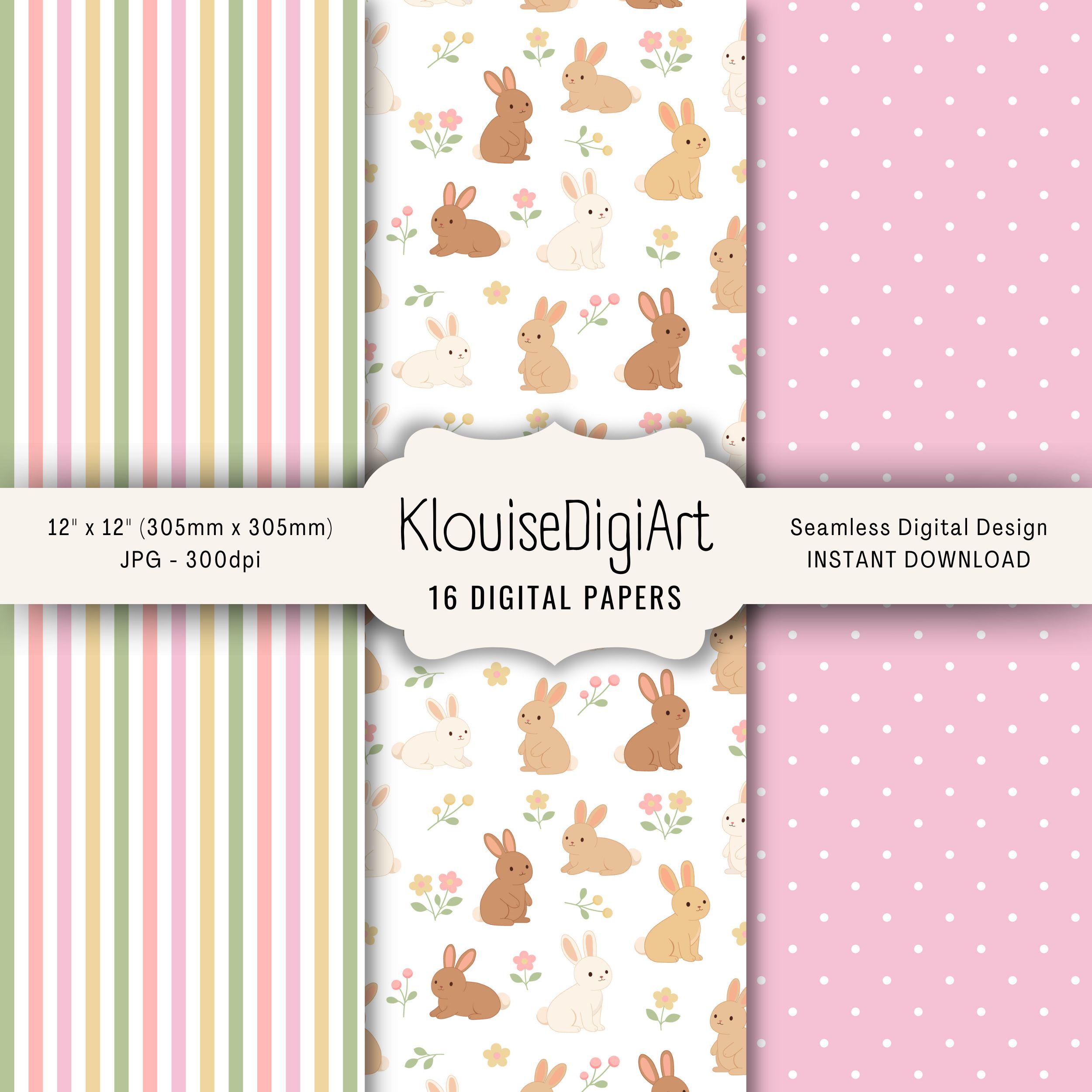 Spring Bunny Digital Paper Pack, Easter Pastel Scrapbook Patterns ...